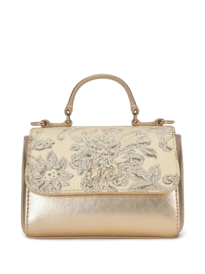 Dolce & Gabbana Kids' Handmade Brocade And Laminated Handbag In Yellow