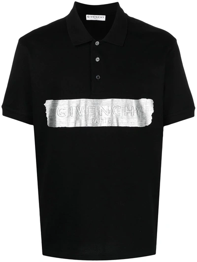 Givenchy Metallic Logo-embossed Cotton-piqué Polo Shirt In Black