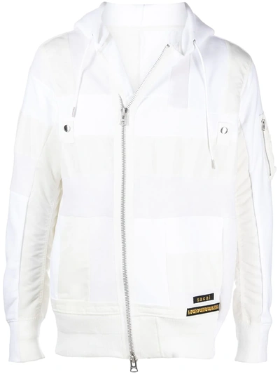 Sacai Logo-patch Zip-up Hooded Jacket In White