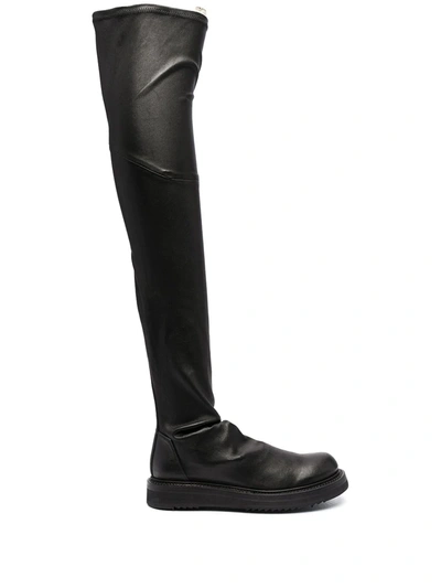 Rick Owens Creeper Stocking Leather Over-the-knee Boots In Black