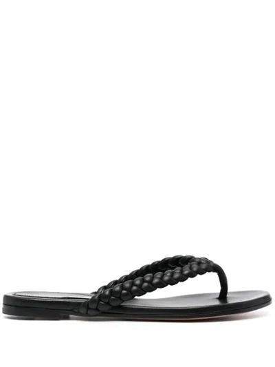 Gianvito Rossi Tropea Braided Flat Leather Sandals In Black