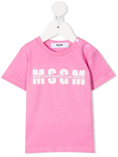 Msgm Babies' Logo-print Cotton T-shirt In Pink