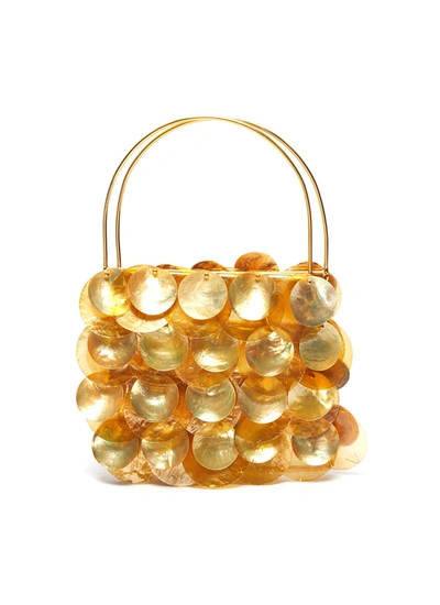 Vanina Ailes D'ecailles' Natural Shell Embellished Top Handle Bag In Yellow