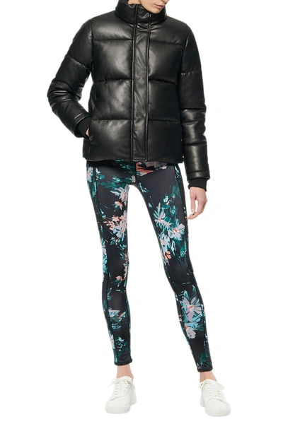 Andrew Marc Faux Leather Puffer Jacket In Black