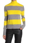 525 America Cashmere Mock Neck Rugby Stripe Print Sweater In Neo Ylw Mt