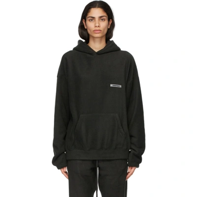 Essentials Black Polar Fleece Hoodie In Stretch Lim