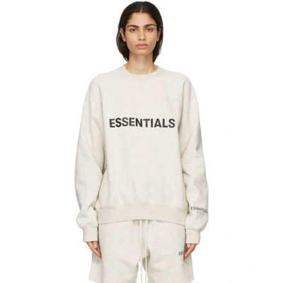 Essentials Grey Fleece Pullover Sweatshirt In Lt Heather Oatmeal