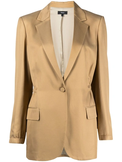 Theory Elasticated-waist Single-breasted Blazer In Neutrals