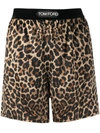 Tom Ford Velvet-trimmed Leopard-print Silk-blend Satin Shorts In Black