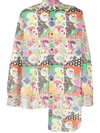 Gcds Patchwork-print Asymmetric Shirt In White