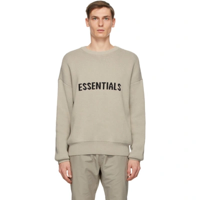 Essentials Beige Logo Sweater In Moss