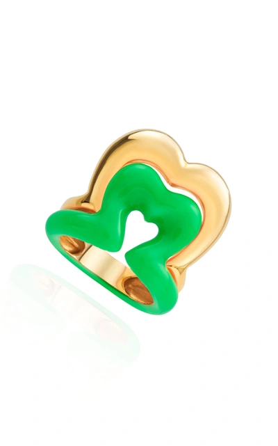 Nevernot 18k Yellow Gold Ready 2 Burst Ring In Green