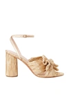 Loeffler Randall Camellia Gold Pleated Bow Heel With Ankle Strap In Gold