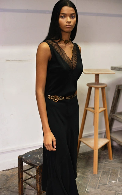 Alexandre Blanc Lace-trimmed Bias-cut Silk Dress In Black