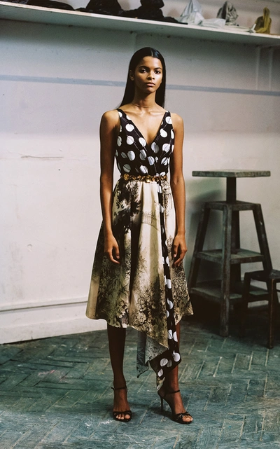 Alexandre Blanc Printed Color-blocked Silk Dress In Multi