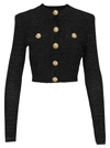 Balmain Button-embellished Metallic Jacquard-knit Cardigan In Black