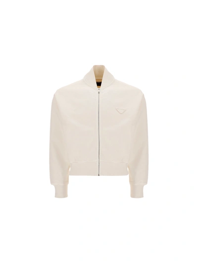 Prada Ivory Zippered Sweatshirt In White