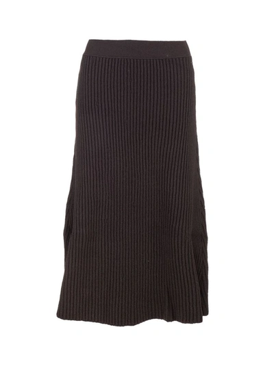 Bottega Veneta Brown Rib Distorted Mid-length Skirt In Black