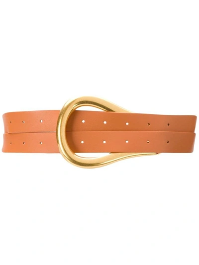Bottega Veneta Horseshoe Buckle Double Strap Belt In Clay
