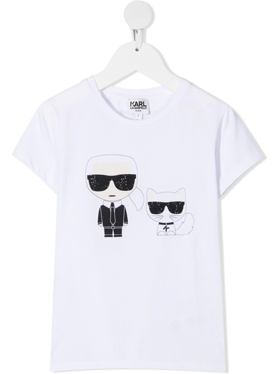 Karl Lagerfeld Kids' Logo印花圆领t恤 In White