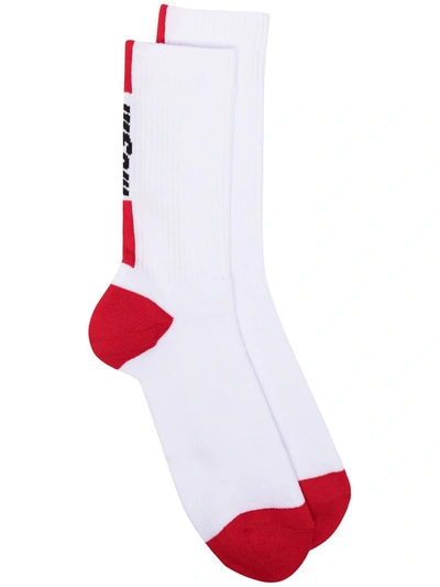 Msgm Logo Intarsia-knit Socks In White