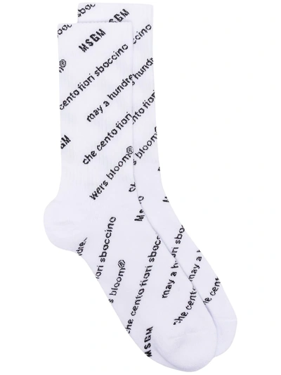 Msgm Slogan Intarsia-knit Socks In White