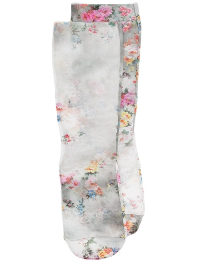 Msgm Floral Print Mesh Socks In Grey