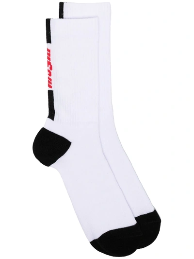 Msgm Logo Intarsia-knit Socks In White