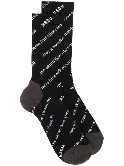 Msgm Slogan Intarsia-knit Socks In Black