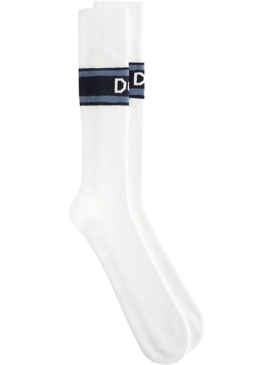 Dolce & Gabbana Stretch Cotton Socks With Dg Logo In White