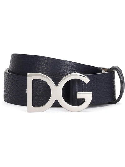 Dolce & Gabbana Kids' Deerskin Belt With Dg Buckle In Blue
