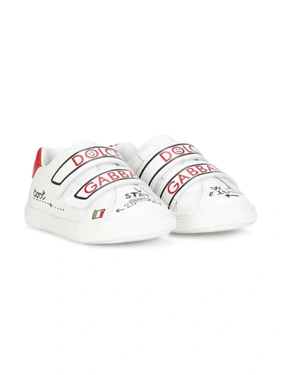 Dolce & Gabbana Kids' Logo-print Touch-strap Sneakers In White