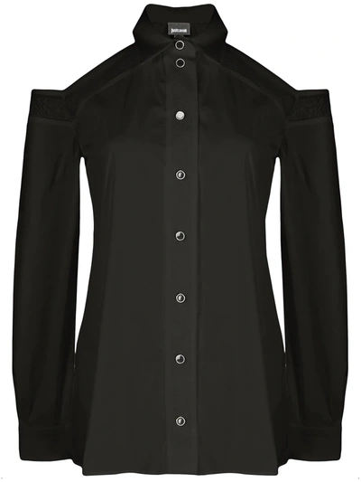 Just Cavalli Cut-out Shoulder Long-sleeved Shirt In Black