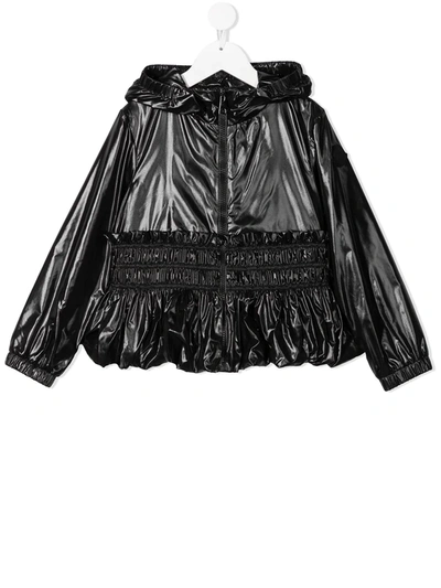 Moncler Kids' Glossy Zip-up Hooded Jacket In Black