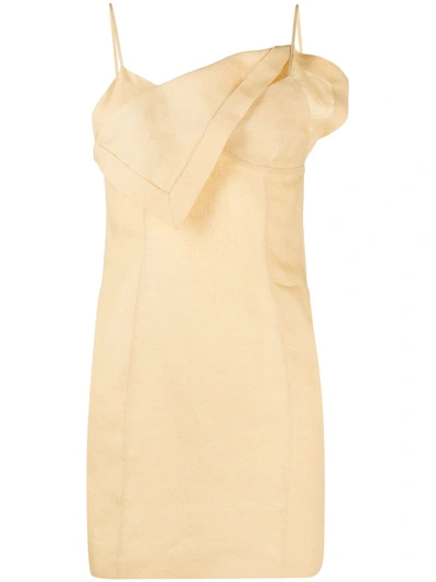 Jacquemus Open-back Draped Linen Mini Dress In Yellow