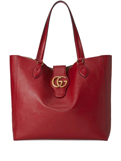 Gucci Medium Tote With Double G In Red Leather