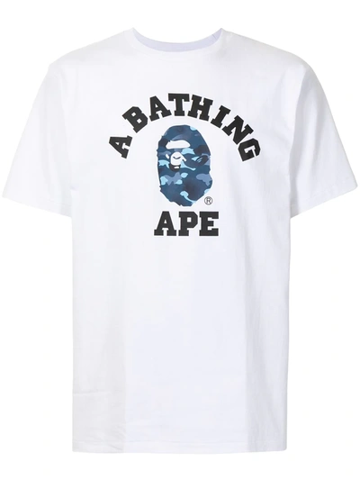 A Bathing Ape Camouflage Ape Logo Print Cotton T-shirt In White