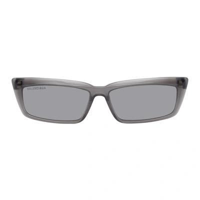 Balenciaga Grey Tip Rectangular Sunglasses In 003 Asphalt