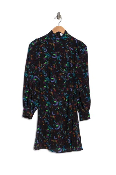 Tanya Taylor Clarisse Floral Button Detail Long Sleeve Silk Dress In Surreal Floral - Bla