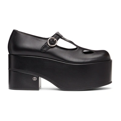 Gucci Black Mary Jane Platform Loafers In 1000 Nero