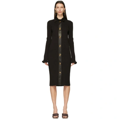 Bottega Veneta Rib Knit Dress With Roll Cuff Sleeves In Black