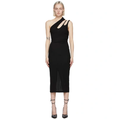 Mugler Black Single Shoulder Mid-length Dress