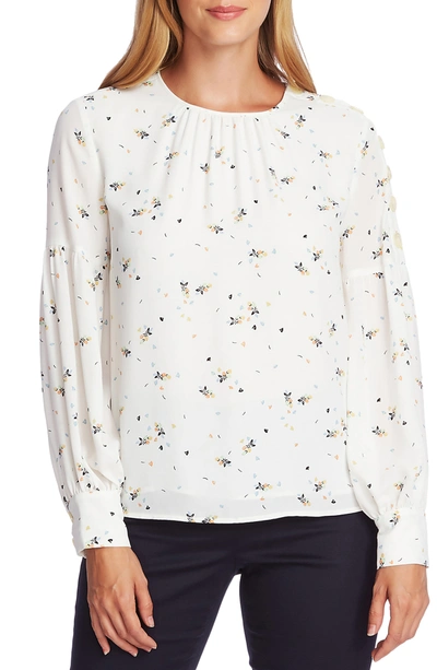 Vince Camuto Whimsical Petal Button Shoulder Bubble Sleeve Top In Pearl Ivor