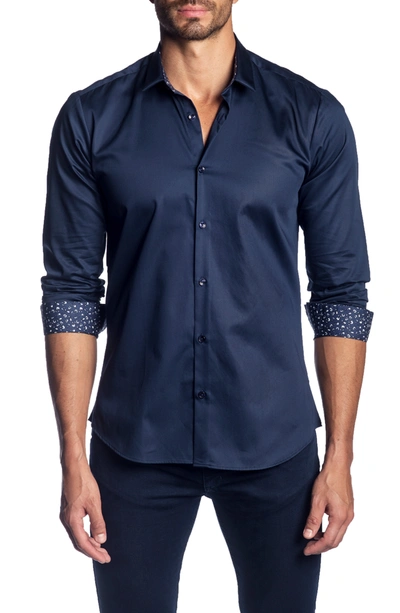 Jared Lang Woven Trim Fit Shirt In Navy