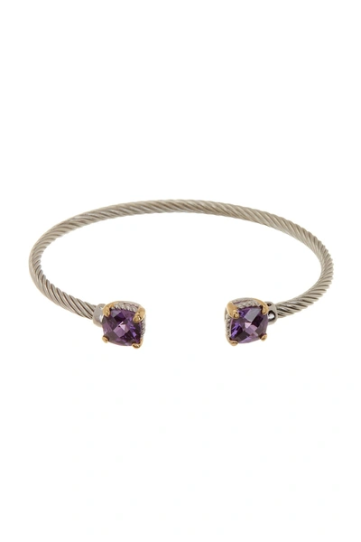 Meshmerise Twisted Cable Purple Amethyst Cuff Bangle In White