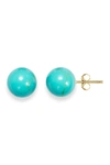 Best Silver Inc. 14k Yellow Gold Turquoise Ball Stud Earrings