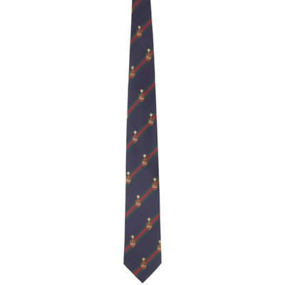 Gucci Navy Silk Gg Web Crest Tie In 4166 Navy/d