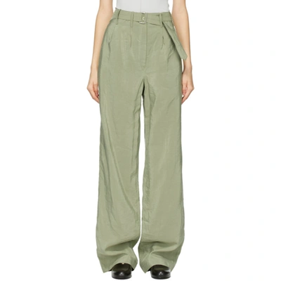 Lemaire Light Silk Blend Loose Trousers In Green
