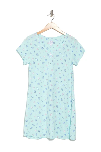 Aria Seashell Print Short Sleeve Nightgown In Turq/prt