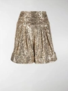 Balmain Double-pleated High-waisted Sequined Shorts In Yellow